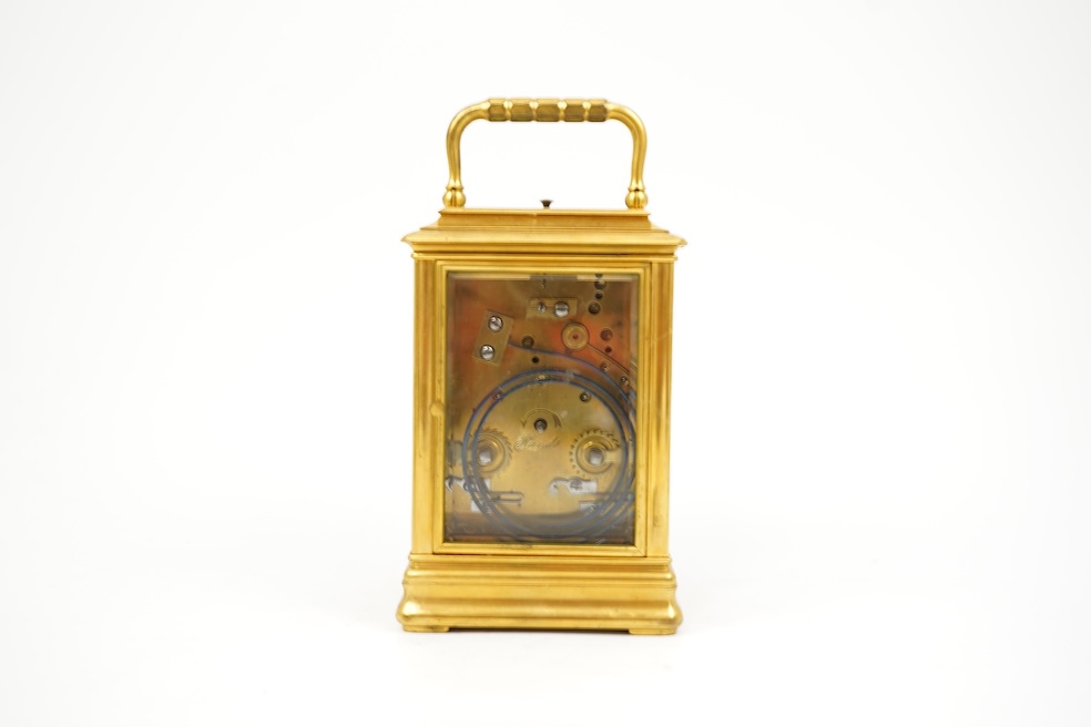 A late 19th century French Champlevé enamel repeating carriage clock